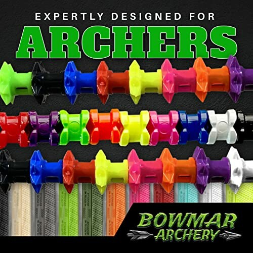 Colorful archery arrow accessories with text 'Expertly Designed for Archers'.