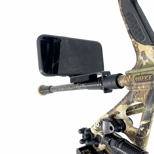 Archery sight with smartphone mount attached.