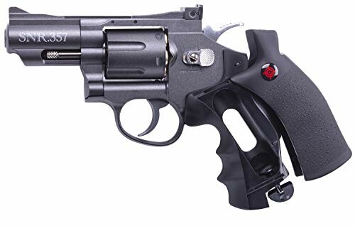 Black revolver airgun with ergonomic grip.