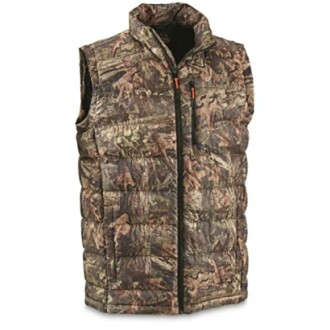 Camo puffer vest with zippered front