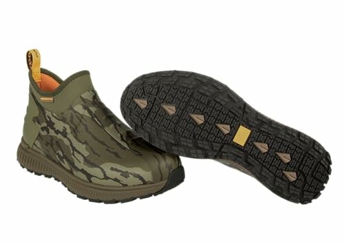 Camouflage slip-on shoes with rugged sole.