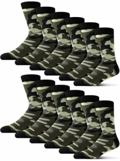 Set of camouflage pattern socks in green and black.