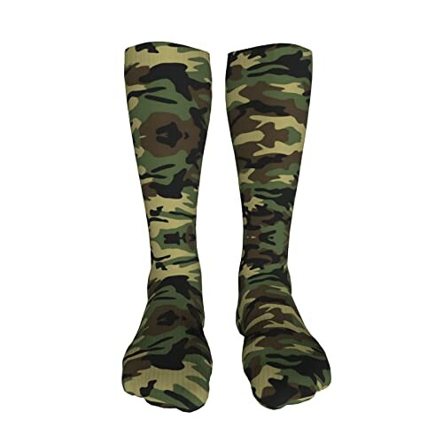 Close-up of camouflage pattern on kids knee-high socks