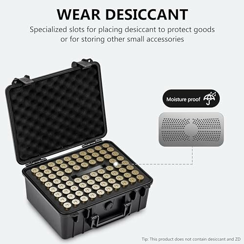 Desiccant storage case with specialized slots for moisture protection.