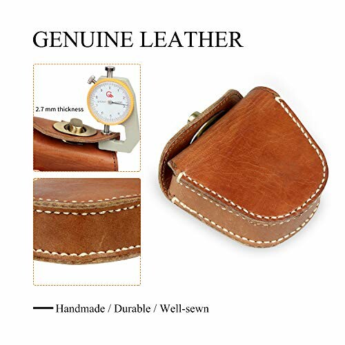 Genuine leather case with thickness gauge and stitching details.