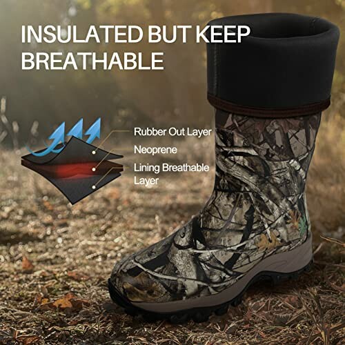 Camouflage boot with insulation and breathable layers description.