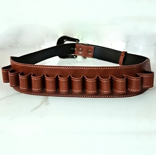 Brown leather ammo belt with bullet loops.