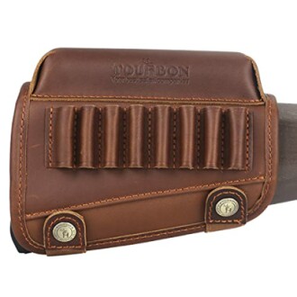 Leather rifle buttstock holder with bullet loops.