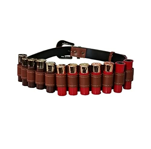 Leather shotgun shell belt with cartridges.