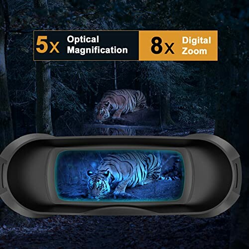 Tiger in forest viewed through night vision binoculars.