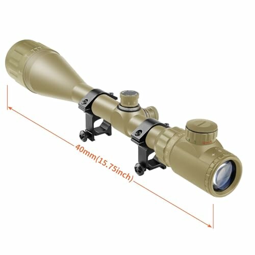 Rifle scope with 40mm (1.57 inch) dimension label