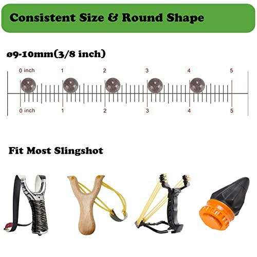 Size guide for slingshot ammo with images of various slingshots.