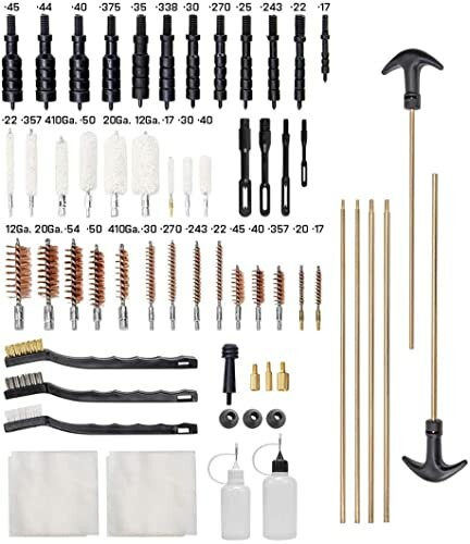 Comprehensive universal gun cleaning kit with rods, brushes, and accessories.